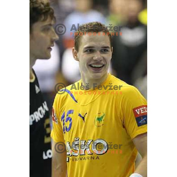 Vid Poteko of Celje Pivovarna Lasko in action during handball match RK Celje Pivovarna Lasko-THW Kiel in EHF men\'s Champions league, played in Arena Zlatorog in Celje, Slovenia on November 17, 2012 