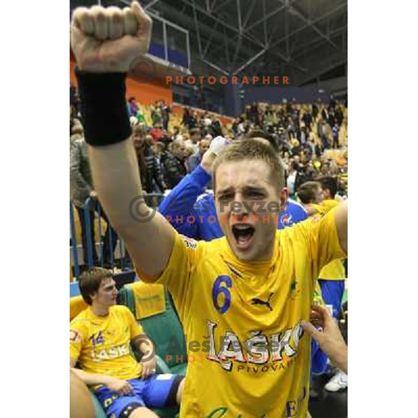 Gasper Marguc of Celje Pivovarna Lasko in action during handball match RK Celje Pivovarna Lasko-THW Kiel in EHF men\'s Champions league, played in Arena Zlatorog in Celje, Slovenia on November 17, 2012 