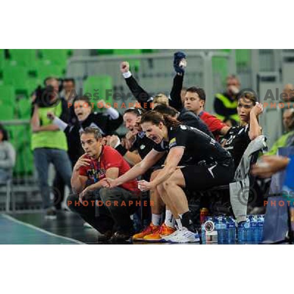 Tone Tiselj of Krim Mercator in action during handball match Krim Mercator - Podravka in EHF Women\'s Champion league, played in Arena Stozice, Ljubljana, Slovenia on November 18, 2012
