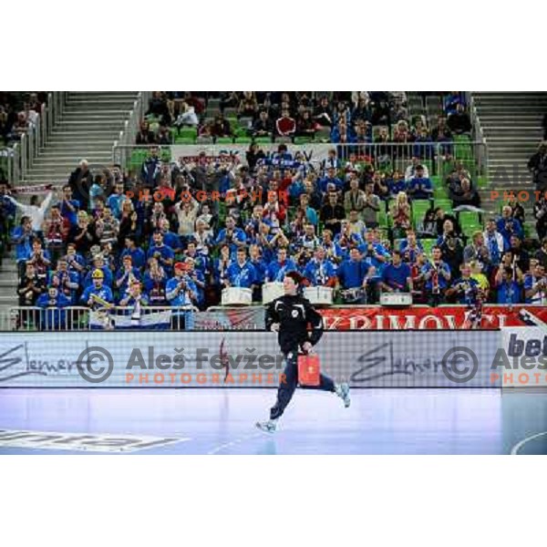 Krim fans in action during handball match Krim Mercator - Podravka in EHF Women\'s Champion league, played in Arena Stozice, Ljubljana, Slovenia on November 18, 2012 