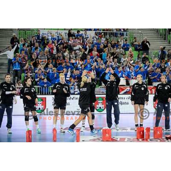 Krim fans in action during handball match Krim Mercator - Podravka in EHF Women\'s Champion league, played in Arena Stozice, Ljubljana, Slovenia on November 18, 2012 