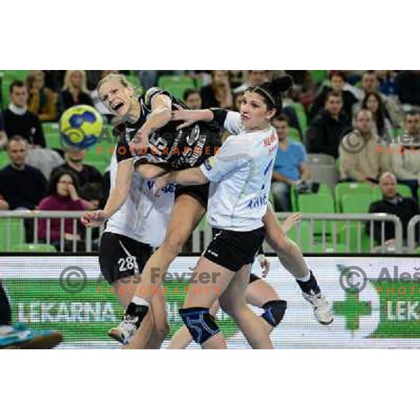 Barbara Lazovic of Krim Mercator in action during handball match Krim Mercator - Podravka in EHF Women\'s Champion league, played in Arena Stozice, Ljubljana, Slovenia on November 18, 2012 