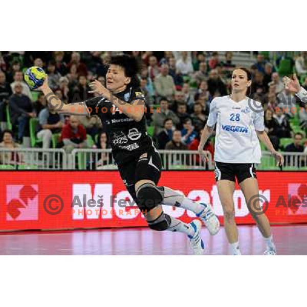 Ljudmila Bodnieva of Krim Mercator in action during handball match Krim Mercator - Podravka in EHF Women\'s Champion league, played in Arena Stozice, Ljubljana, Slovenia on November 18, 2012 