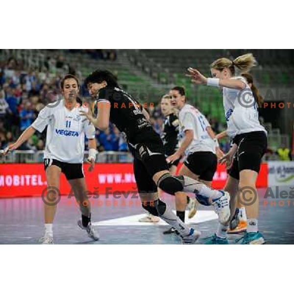 Ljudmila Bodnieva of Krim Mercator in action during handball match Krim Mercator - Podravka in EHF Women\'s Champion league, played in Arena Stozice, Ljubljana, Slovenia on November 18, 2012 