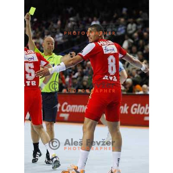 22.01.2007 - Wetzlar - Handball World Championship - Tunisia - Slovenia Hmam Wissem receives Yellow Card