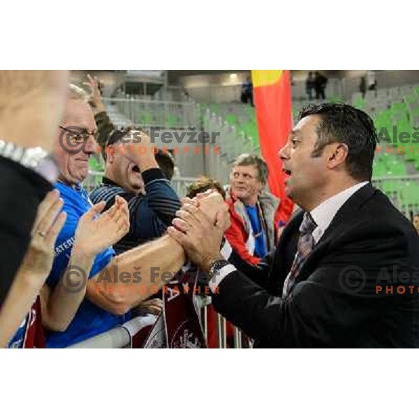 Goran Dujic of Krim Mercator in action during handball match Krim Mercator - Podravka in EHF Women\'s Champion league, played in Arena Stozice, Ljubljana, Slovenia on November 18, 2012 