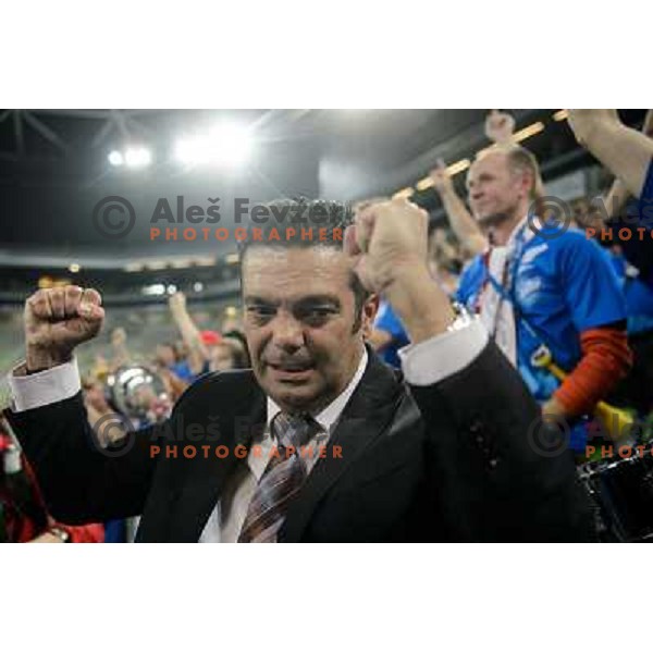 Goran Dujic of Krim Mercator in action during handball match Krim Mercator - Podravka in EHF Women\'s Champion league, played in Arena Stozice, Ljubljana, Slovenia on November 18, 2012 