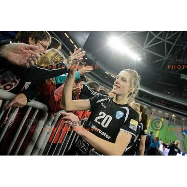 Susann Muller of Krim Mercator in action during handball match Krim Mercator - Podravka in EHF Women\'s Champion league, played in Arena Stozice, Ljubljana, Slovenia on November 18, 2012 