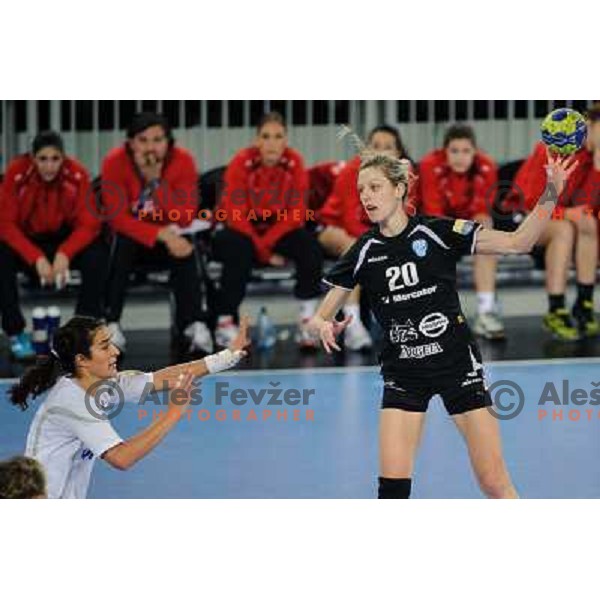 Susann Muller of Krim Mercator in action during handball match Krim Mercator - Podravka in EHF Women\'s Champion league, played in Arena Stozice, Ljubljana, Slovenia on November 18, 2012 