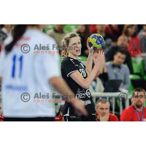 Susann Muller of Krim Mercator in action during handball match Krim Mercator - Podravka in EHF Women\'s Champion league, played in Arena Stozice, Ljubljana, Slovenia on November 18, 2012 
