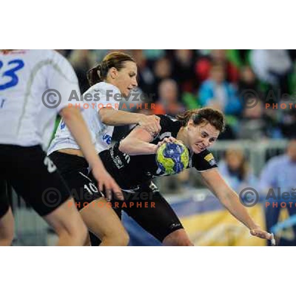 Linnea Torstensson of Krim Mercator in action during handball match Krim Mercator - Podravka in EHF Women\'s Champion league, played in Arena Stozice, Ljubljana, Slovenia on November 18, 2012 