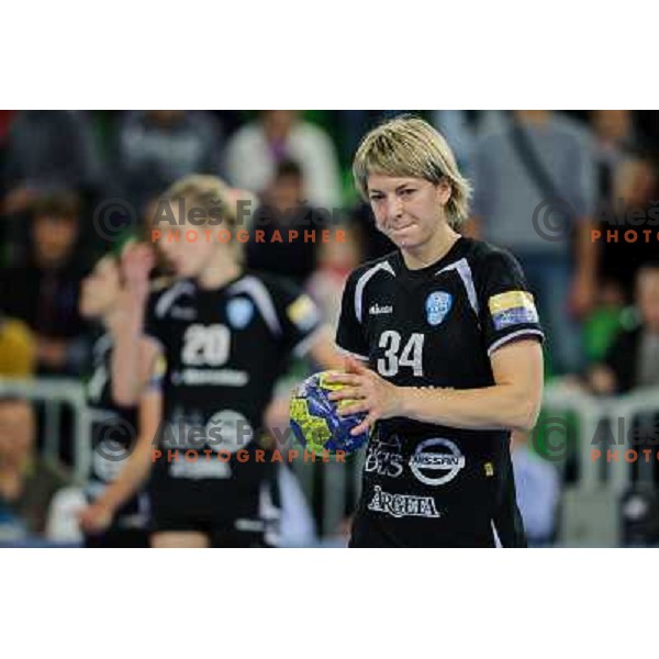 Marina Vergelyuk of Krim Mercator in action during handball match Krim Mercator - Podravka in EHF Women\'s Champion league, played in Arena Stozice, Ljubljana, Slovenia on November 18, 2012 