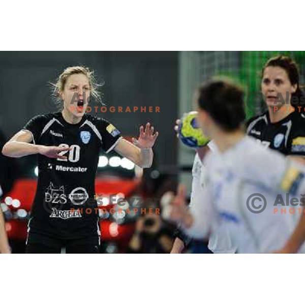 Susann Muller of Krim Mercator in action during handball match Krim Mercator - Podravka in EHF Women\'s Champion league, played in Arena Stozice, Ljubljana, Slovenia on November 18, 2012 