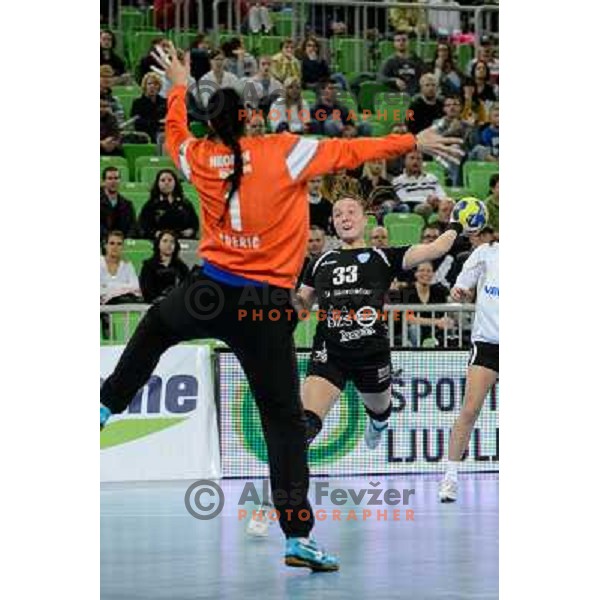 Katarina Krpez of Krim Mercator in action during handball match Krim Mercator - Podravka in EHF Women\'s Champion league, played in Arena Stozice, Ljubljana, Slovenia on November 18, 2012 