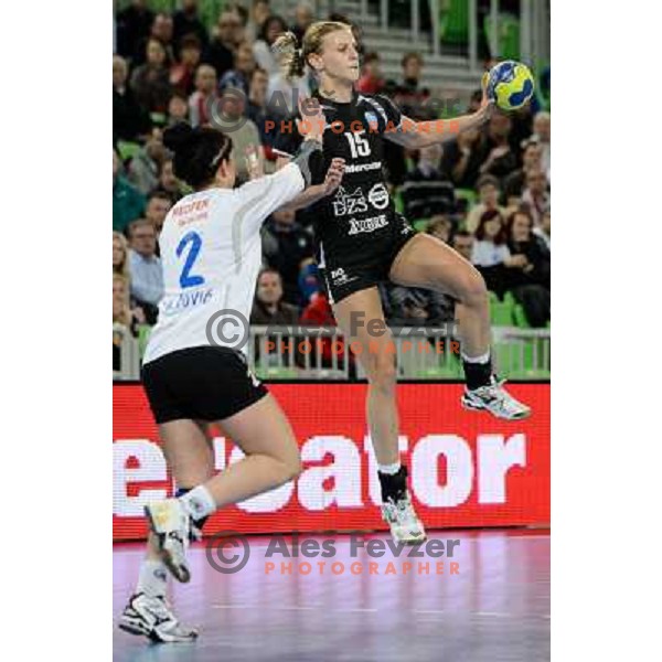Barbara Lazovic of Krim Mercator in action during handball match Krim Mercator - Podravka in EHF Women\'s Champion league, played in Arena Stozice, Ljubljana, Slovenia on November 18, 2012 