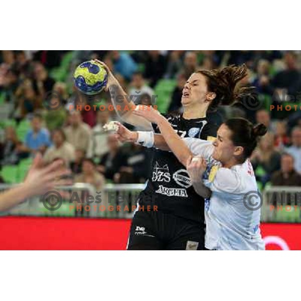 Linnea Torstensson of Krim Mercator in action during handball match Krim Mercator - Podravka in EHF Women\'s Champion league, played in Arena Stozice, Ljubljana, Slovenia on November 18, 2012 