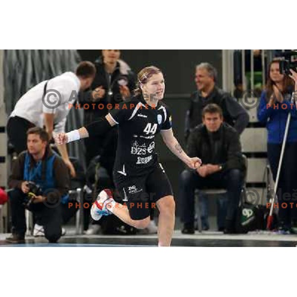 Maja Zrnec of Krim Mercator in action during handball match Krim Mercator - Podravka in EHF Women\'s Champion league, played in Arena Stozice, Ljubljana, Slovenia on November 18, 2012 