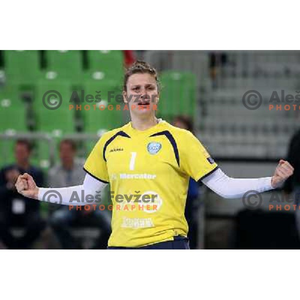 Jelena Grubisic of Krim Mercator in action during handball match Krim Mercator - Podravka in EHF Women\'s Champion league, played in Arena Stozice, Ljubljana, Slovenia on November 18, 2012 