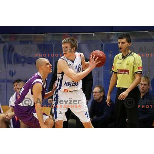 Gregor Hrovat of Helios Domzale in action during basketball match Helios Domzale-Maribor Messer in round 7 of Telemach league, played in Domzale Sports Hall, Slovenia on December1, 2012