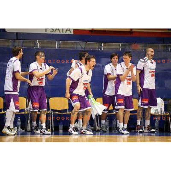 Matej Bratina, Marko Cej,Tomaz Jereb of Maribor Messer in action during basketball match Helios Domzale-Maribor Messer in round 7 of Telemach league, played in Domzale Sports Hall, Slovenia on December1, 2012 