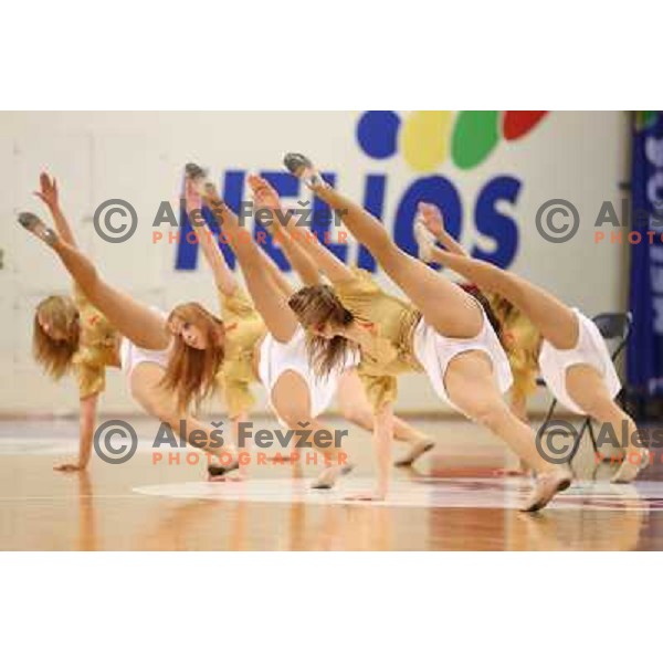Dancing group performing during basketball match Helios Domzale-Maribor Messer in round 7 of Telemach league, played in Domzale Sports Hall, Slovenia on December1, 2012 