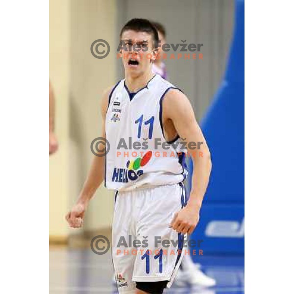 Matic Rebec of Helios Domzale in action during basketball match Helios Domzale-Maribor Messer in round 7 of Telemach league, played in Domzale Sports Hall, Slovenia on December1, 2012 