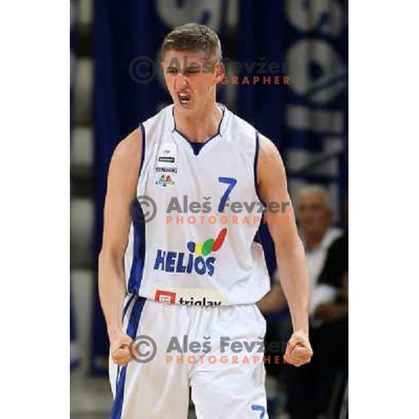 Gezim Morina of Helios Domzale in action during basketball match Helios Domzale-Maribor Messer in round 7 of Telemach league, played in Domzale Sports Hall, Slovenia on December1, 2012 