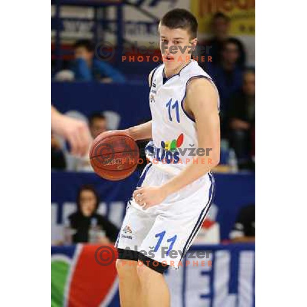 Matic Rebec of Helios Domzale in action during basketball match Helios Domzale-Maribor Messer in round 7 of Telemach league, played in Domzale Sports Hall, Slovenia on December1, 2012 