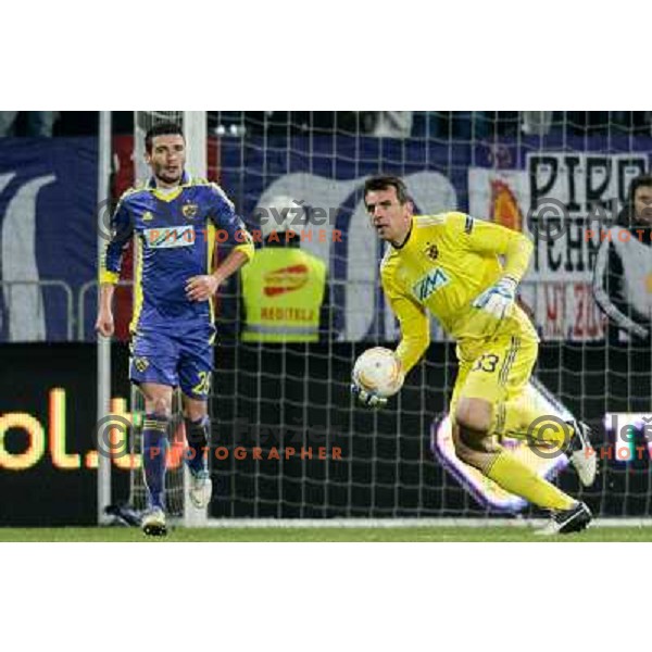 Aleksander Rajcevic, Jasmin Handanovic of Nk Maribor in action during football match Maribor - Lazio, UEFA Europa league 2012-2013 Group Stage, Ljudski Vrt, Maribor, 06.12.2012 