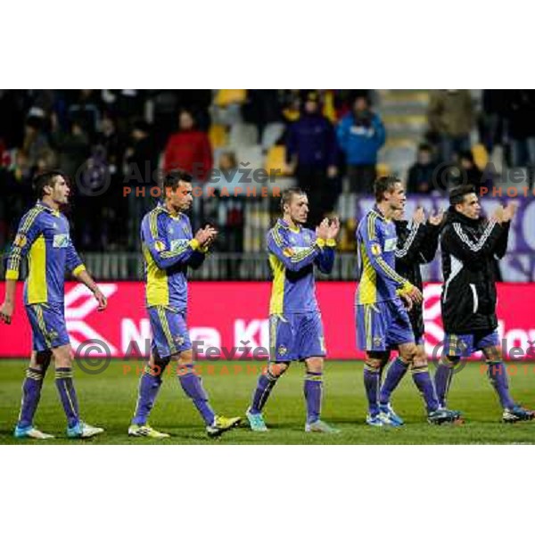 Aleksandar Rajcevic, Arghus, Agim Ibraimi, Timotej Dodlek of Nk Maribor in action during football match Maribor - Lazio, UEFA Europa league 2012-2013 Group Stage, Ljudski Vrt, Maribor, 06.12.2012 