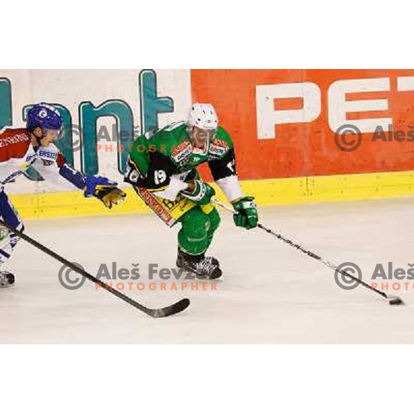 Ziga Pance of Telemach Olimpija in action during ice hockey match Telemach Olimpija Ljubljana- KHL Medvescak Zagreb in round 28 of Ebel league 2012/13 played in Hala Tivoli, Ljubljana, Slovenia on December 7th , 2012 