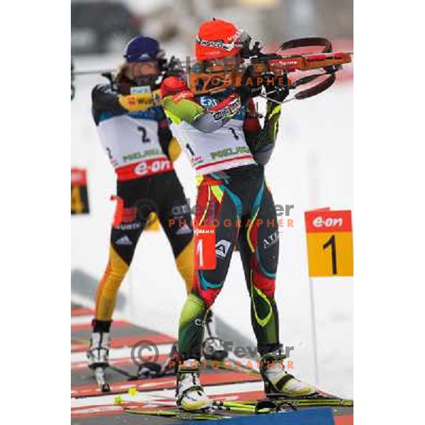 Miriam Gossner and Gabriela Soukalova during E.On IBU World Cup Biathlon, Pokljuka, Slovenia on December 15, 2012 