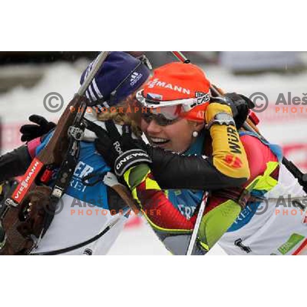 Miriam Gossner and Gabriela Soukalova during E.On IBU World Cup Biathlon, Pokljuka, Slovenia on December 15, 2012 