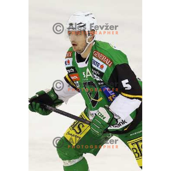 Andrew Thomas of Telemach Olimpija in action during ice hockey match Telemach Olimpija Ljubljana- Dornbirn in round 31 of Ebel league 2012/13 played in Hala Tivoli, Ljubljana, Slovenia on December 16, 2012 