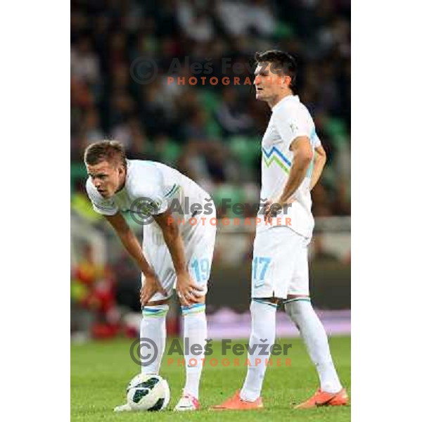 Josip Ilicic and Andraz Kirm of Slovenia during football match Slovenia-Switzerland in group E in FIFA 2014 World Cup Brasil Qualifiers, played in Arena Stozice, Ljubljana, Slovenia on September 7, 2012 