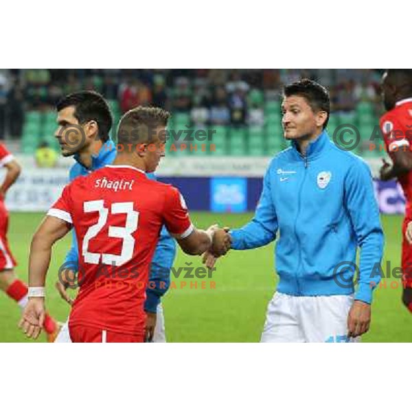 Shaqiri (SUI) and Andraz Kirm of Slovenia during football match Slovenia-Switzerland in group E in FIFA 2014 World Cup Brasil Qualifiers, played in Arena Stozice, Ljubljana, Slovenia on September 7, 2012 