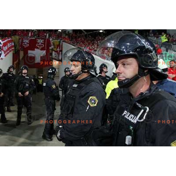Police of Slovenia during football match Slovenia-Switzerland in group E in FIFA 2014 World Cup Brasil Qualifiers, played in Arena Stozice, Ljubljana, Slovenia on September 7, 2012 