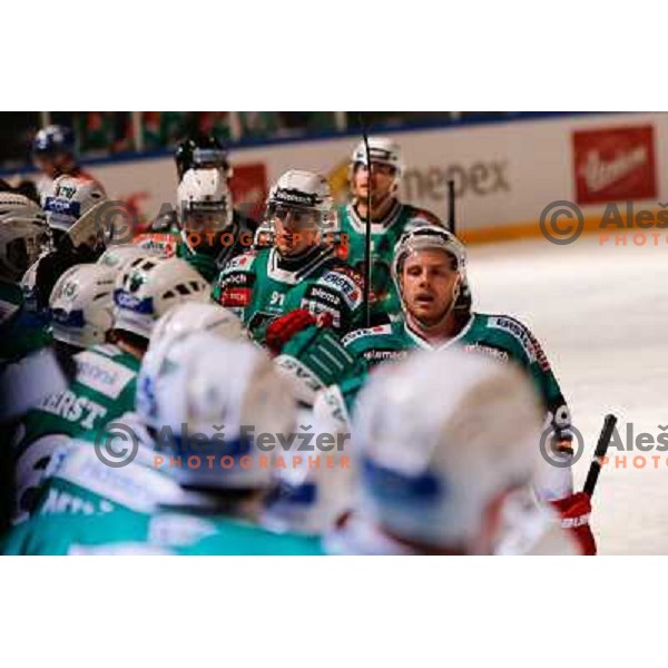 Team of Telemach Olimpija in action during Icefest 2013 open-air hockey match played on Joze Plecnik Bezigrad stadion in Ljubljana, Slovenia on January 6th, 2013 