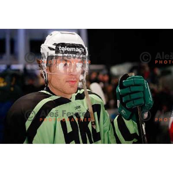 Team of Telemach Olimpija in action during Icefest 2013 open-air hockey match played on Joze Plecnik Bezigrad stadion in Ljubljana, Slovenia on January 8th, 2013 