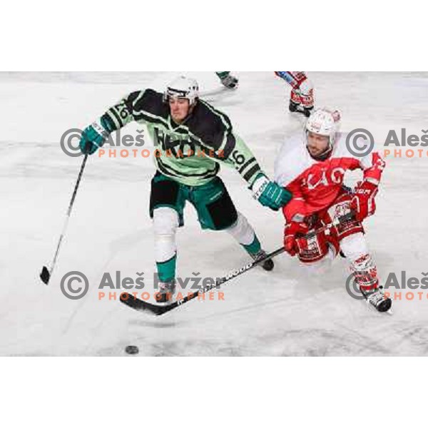 Jaka Ankerst of Telemach Olimpija and Johannes Kirisits of Kac Celovec in action during Icefest 2013 open-air hockey match played on Joze Plecnik Bezigrad stadion in Ljubljana, Slovenia on January 8th, 2013 