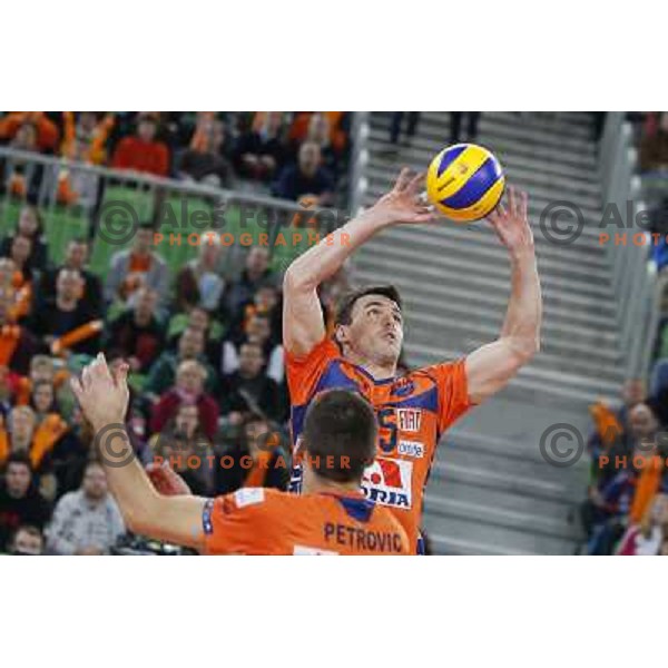 Carlos Moreno of ACH Volly in action during CEV Championsleague 2012-2013 played in Sport Hall Stozice between Ach Volly and BRE Banca Lannutti Cuneo, Ljubljana, Slovenia on 15th January 2013 