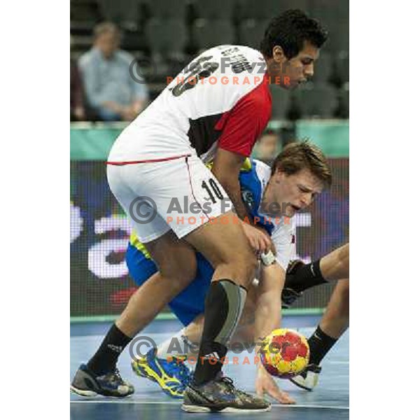 Jure Dolenec of Slovenia in action during eight-final of handball World Cup 2013 match Slovenia-Egypt in Barcelona, Spain on January 21, 2013 