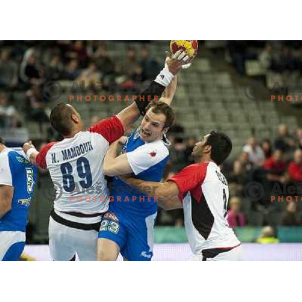 Uros Zorman of Slovenia in action during eight-final of handball World Cup 2013 match Slovenia-Egypt in Barcelona, Spain on January 21, 2013 