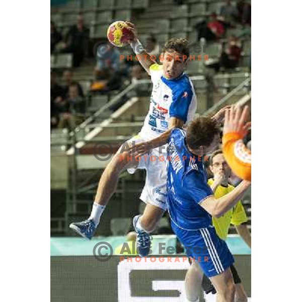 Jure Dobelsek of Slovenia in action during eight-final match Slovenia-Russia at Handball World Championships 2013 in Barcelona, Spain on January 23, 2013 