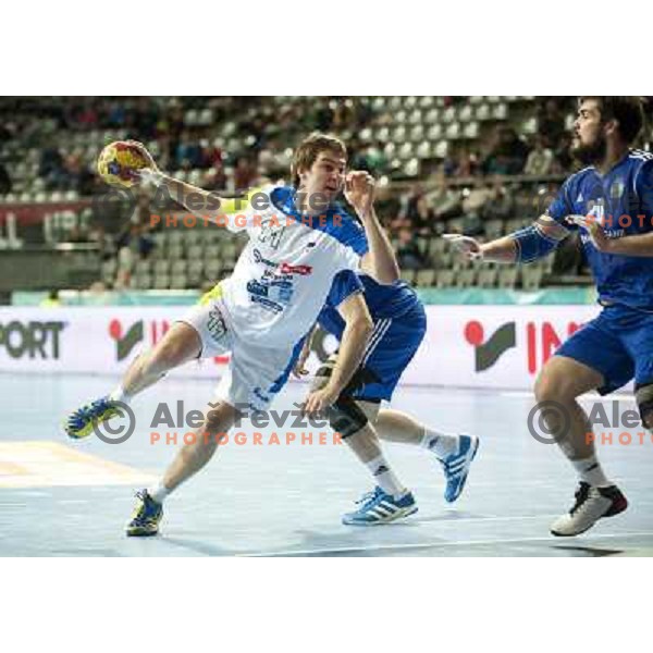 Sebastian Skube of Slovenia in action during eight-final match Slovenia-Russia at Handball World Championships 2013 in Barcelona, Spain on January 23, 2013 
