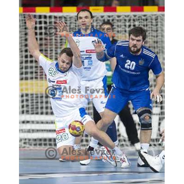 Luka Zvizej of Slovenia in action during eight-final match Slovenia-Russia at Handball World Championships 2013 in Barcelona, Spain on January 23, 2013 