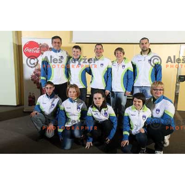 Ljubomir Milicevic and members of cross country team at Press conference of Slovenia Special Olympics team in hotel Mons, Ljubljana on January 24, 2013 before departure to World Winter Games in PyeongChang 2013 in South Korea. 