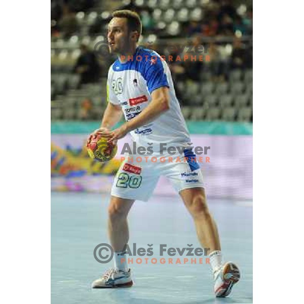 Luka Zvizej of Slovenia in action during eight-final match between Slovenia and Russia at Handball World Championships 2013 in Barcelona, Spain on January 23, 2013 