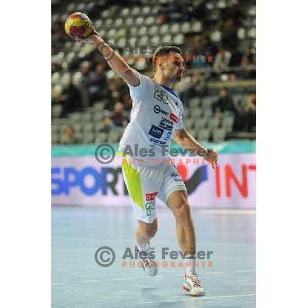 Luka Zvizej of Slovenia in action during eight-final match between Slovenia and Russia at Handball World Championships 2013 in Barcelona, Spain on January 23, 2013 