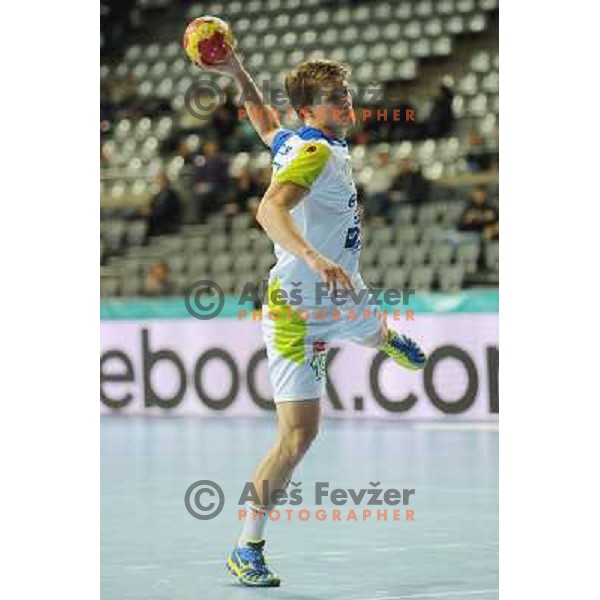 Jure Dolenec of Slovenia in action during eight-final match between Slovenia and Russia at Handball World Championships 2013 in Barcelona, Spain on January 23, 2013 